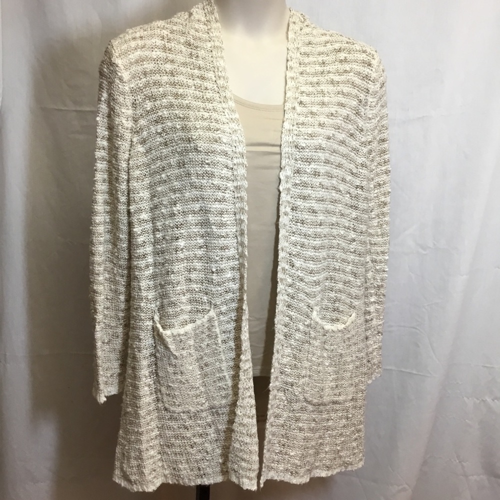 NWT Gold Metallic & White Knit Sweater Hoodie XL